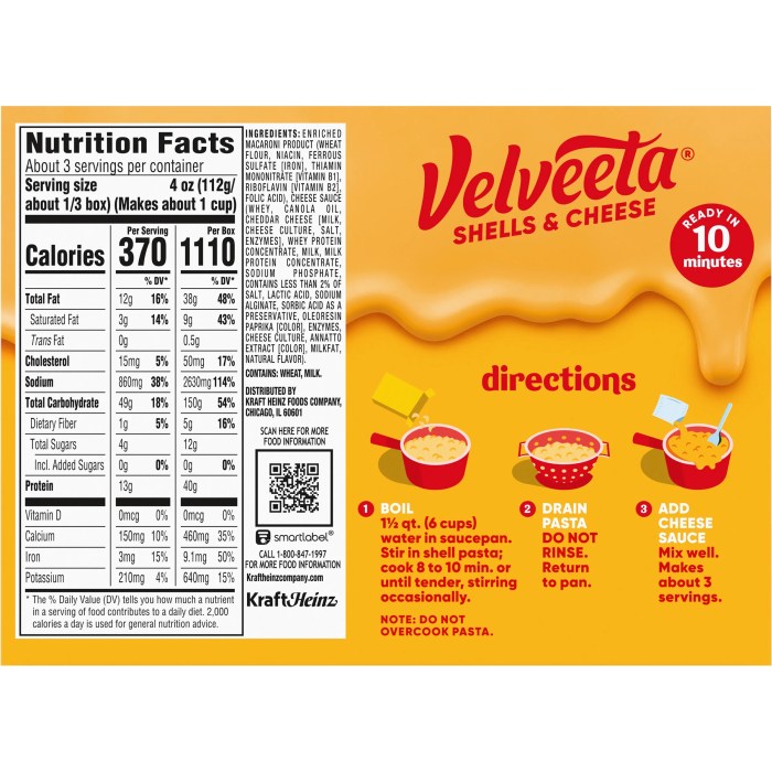 Velveeta cheese nutrition label