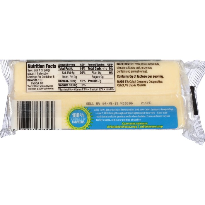 Cooper sharp cheese nutrition